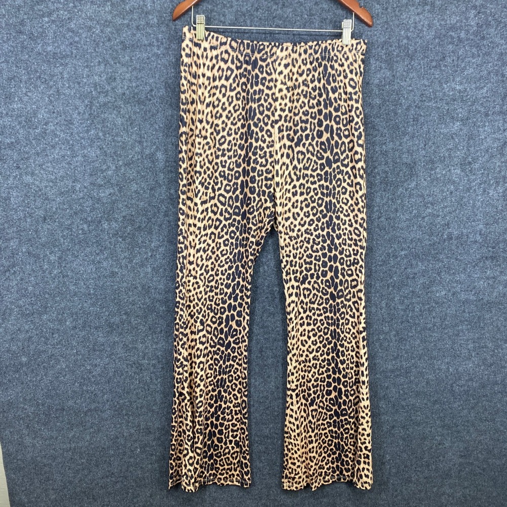 SHEIN SXY Women Leopard Print Flare Pants High Waist Wide Leg Tan Black XL 12